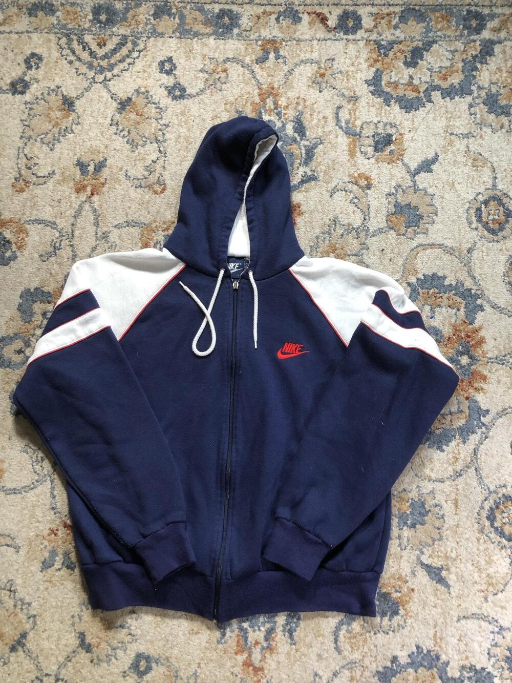 Vintage Nike Hoodie Sweatshirt Mens Large Blue Full Zip Fleece Colorblock 90s